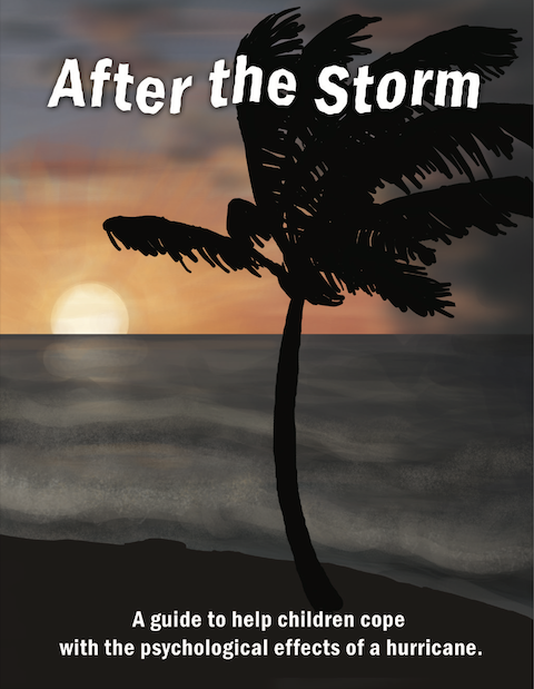 palm tree blowing in storm at sunset